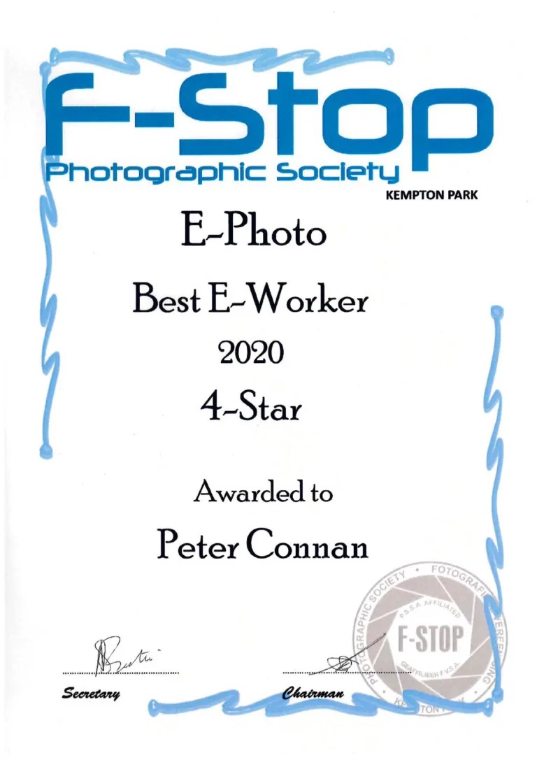 Certificate: Best E-Worker, 4 Star - Peter Connan